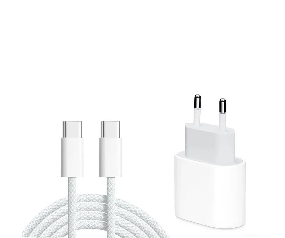 Ventarent Schnellladeset für Apple iPhone 16/17 Pro/Plus/Pro Max inkl. 1m Kabel Smartphone-Ladegerät (2,77 mA, Ladeset, 2-tlg., 1x Ladekabel (gewebt) 1 Meter + 1x Adapter 20 Watt USB-C, Fast Charging, gewebtes Kabel)