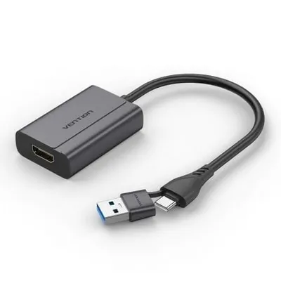 Vention ACYHB USB-C-Stecker + USB-A-Stecker auf HDMI-Buchse Adapter 1080P Grau 0,15 m