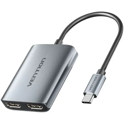 Adapter Vention ACZHB USB-C Dual HDMI MST 4K 0,15m Aluminium Grau