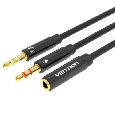 Vention BBTBY 3,5-mm-Klinken-Stereokabel, 2 x Stecker auf Buchse, 30 cm, Baumwollgeflecht, Schwarz