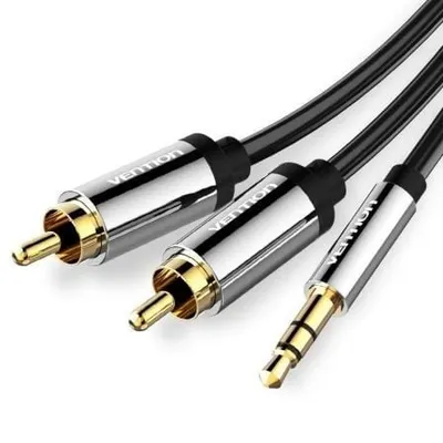Vention BCFBH Stereokabel, 3,5-mm-Stecker auf 2 x Cinch-Stecker, vergoldet, 2 m, Schwarz