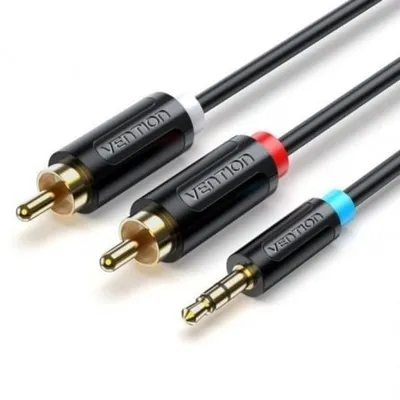 Vention BCLBG Stereokabel, 3,5 mm Klinkenstecker auf 2 Cinch-Stecker, 1,5 m, Goldkontakte, Schwarz