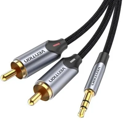 Vention BCNBG Audiokabel mit Geräuschunterdrückung, 1,5 m, Grau, 2 x Cinch-Stecker auf 3,5-mm-Klinkenstecker