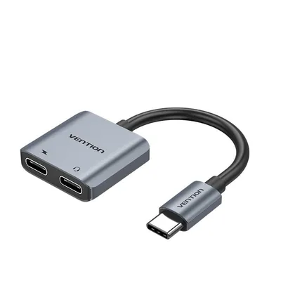 Vention BGZHA USB Typ-C Konverter, 2 Audio- und Ladeanschlüsse, Aluminium, 0,1 m
