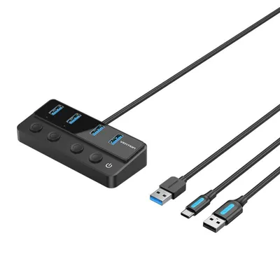 Hub Vention USB 3.0 4 Ports 5 Gbit/s CHWBF Extras USB-C PD Kabel
