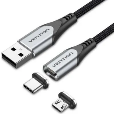 Ladekabel Vention CQMHD USB-A 2.0 magnetisch 2-in-1 MicroUSB USB-C 50cm Grau