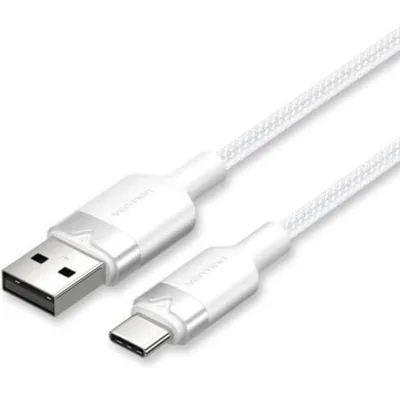 USB-C-Kabel Vention CTNWH 2.0 60W 3A 480Mbps 2m Weiß Geflochten Vernickelt