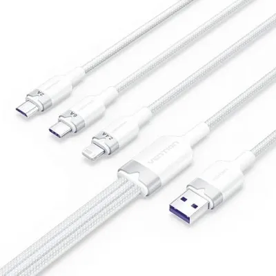 Vention CTRWG 2.0 3-in-1 USB-Kabel, 1,5 m, weiß, 6 A, PVC-Baumwolle, Lightning, USB-C, MicroUSB