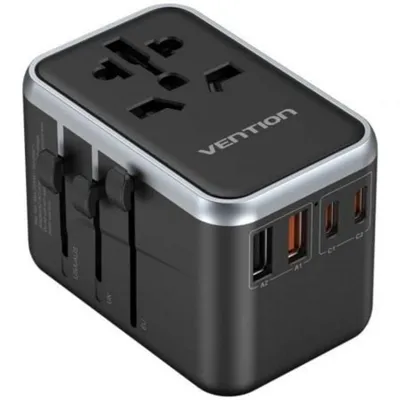 Wandladegerät Vention FJFB0 Universal GaN 65W 2x USB-C 2x USB Schwarz