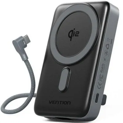 Powerbank Vention FKH 10000mAh 35W Wireless Grau USB-C Kabel Qi2