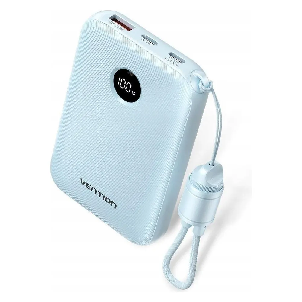 Powerbank Vention FKAL0-C 10000mAh 22.5W USB-A USB-C Blau integriertes Kabel