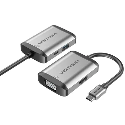 Conversor Vention TFAHB USB-C a HDMI/VGA/USB3.0/PD 87W 5Gbps 15cm Gris