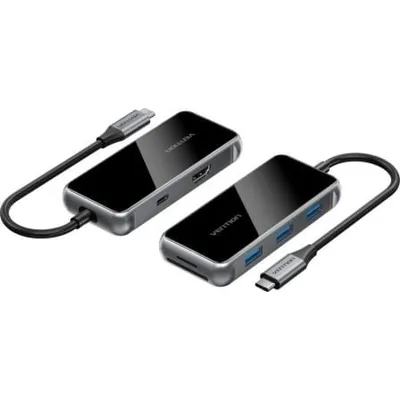 Dockingstation Vention TFMHB USB-C HDMI 3xUSB-A Aufladen 100W SD/MicroSD Reader Grau