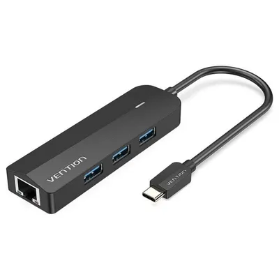 Vention TGPBB USB-C Hub 3xUSB 3.0 RJ45 Gigabit PD Schwarz ABS