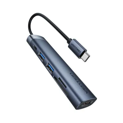 Docking-Station Vention THJHB 6-in-1 USB-C zu HDMI 4K/USB 3.0/SD/PD Grau