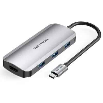 USB-C Hub 6-in-1 Vention TOFHB HDMI 4K USB3.0 PD100W Grau