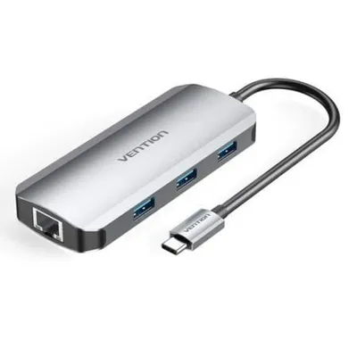 Dockingstation Vention TOHHB USB-C HDMI 3xUSB 4K 100W PD RJ45 Aluminium Grau