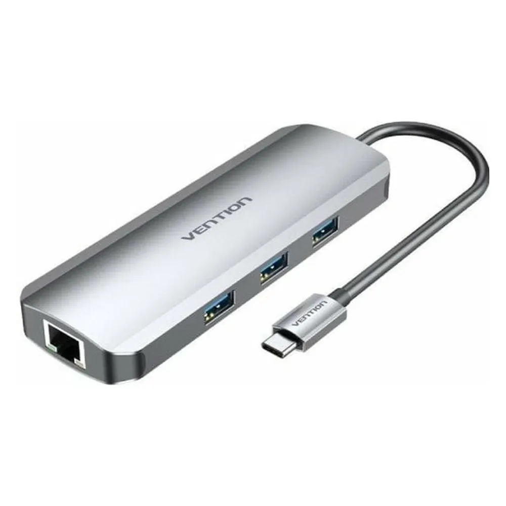 Vention TOLHB Docking USB-C auf 1x HDMI / 3x USB 3.0 / 1x USB-C PD 100W / 1x RJ45 / 1x Klinke 3.5 Grau