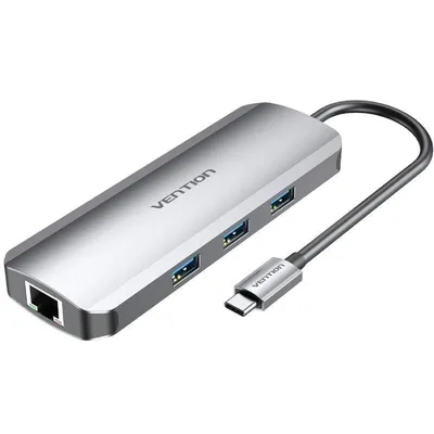 Vention TOLHB Docking USB-C auf 1x HDMI / 3x USB 3.0 / 1x USB-C PD 100W / 1x RJ45 / 1x Klinke 3.5 Grau