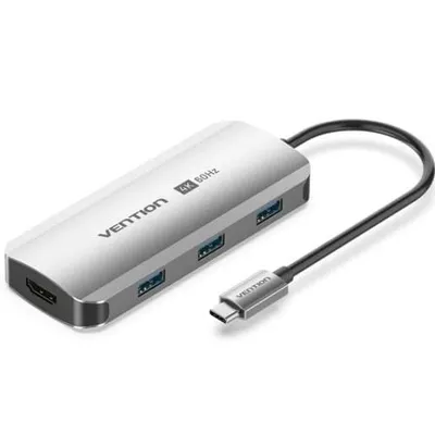 Dockingstation Vention TQDHB USB-C HDMI 4K 3xUSB 1xUSB-C PD 100W 0,15m Grau
