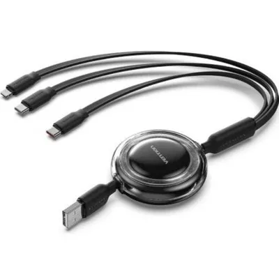 USB-Kabel Einziehbar Vention TRJBBE 3-in-1 1,1 m 17,5 W Schwarz