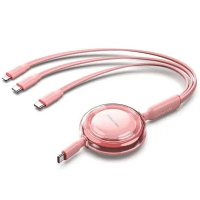 Kabel USB Typ-C 3 in 1 Vention Retraktiver 1.1m 100W 480Mbps Rosa