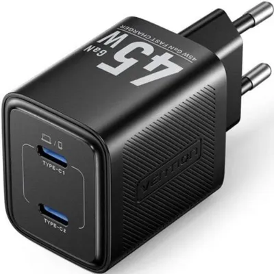 Vention FEFB0-EU GaN Wandladegerät 2xUSB-C 45W Schwarz