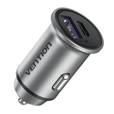 Vention FFFH0 Autoladegerät 1xUSB-C + 1xUSB-A PD/QC4.0/QC3.0 30W Aluminiumlegierung Grau