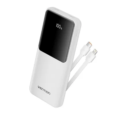 Vention FHOW0 PowerBank 10000 mAh mit USB-C- und Lightning-Kabel Integriertes 22,5-W-LED-Display Weiß