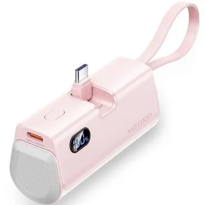 Vention FHQP0 4800 mAh 22,5 W Rosa ultraportable Powerbank mit Typ-C- und Lightning-Kabel