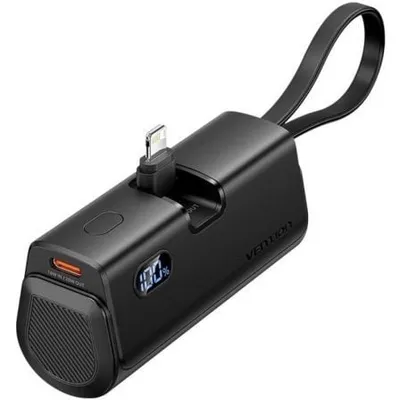 Vention FHRB0 4800 mAh 22,5 W Ultrakompakte LED-Powerbank mit integrierten Kabeln, Schwarz