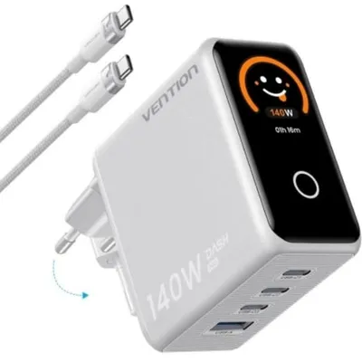 Wandladegerät GaN Vention 140W 3 USB-C + USB-A LED-Display