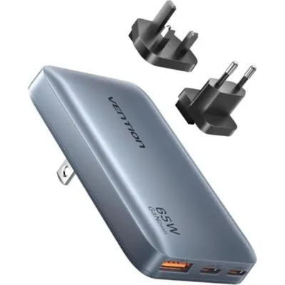 Wandladegerät GaN Vention FCBH0 65W USB-C+C+A Ultra Slim Grau