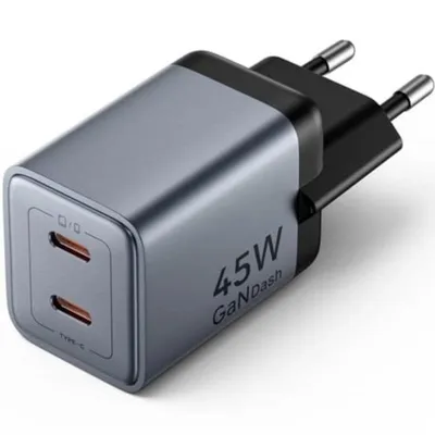 Wandladegerät GaN Vention FCDH0-EU 2xUSB-C 45W Grau