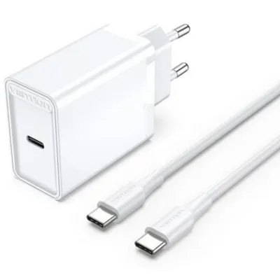 Wandladegerät Vention FAHWF-EU 1x USB-C 25W mit 2x USB-C Kabel 1,5 m