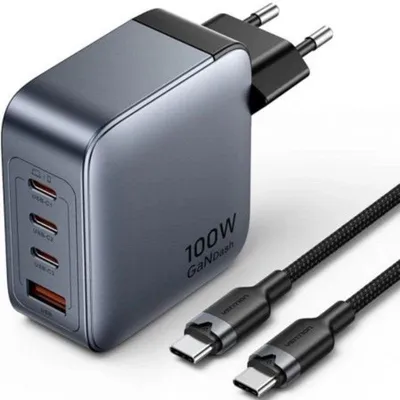 Wandladegerät Vention TZ-FETH0-EU 100W 3xUSB-C 1xUSB-A GaN Grau