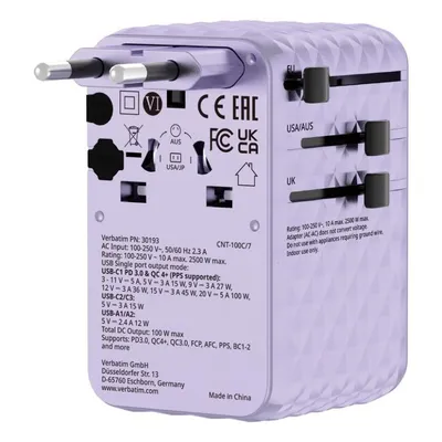 Steckdosenleiste Verbatim 30193 14 Steckplätze 2 USB-A 2 USB-C GaN III mit Einziehbarem Kabel und Schutz