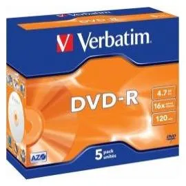 Verbatim DVD-R 4,7 GB (120min) 16x Silver jewel box, 5pack