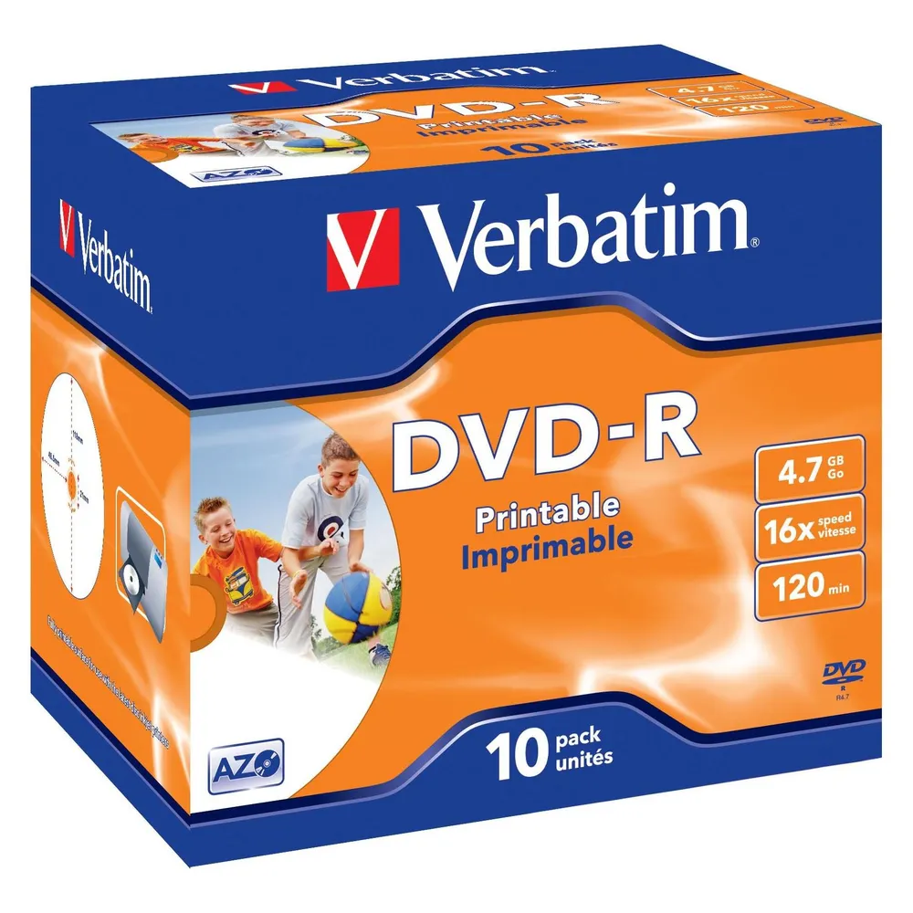 Verbatim DVD-R 4,7 GB (120min) 16x Printable jewel box, 10pack