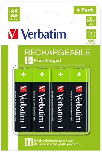 AA-Akku Verbatim 1,2 V 2500 mAh Wiederaufladbar 4er-Pack