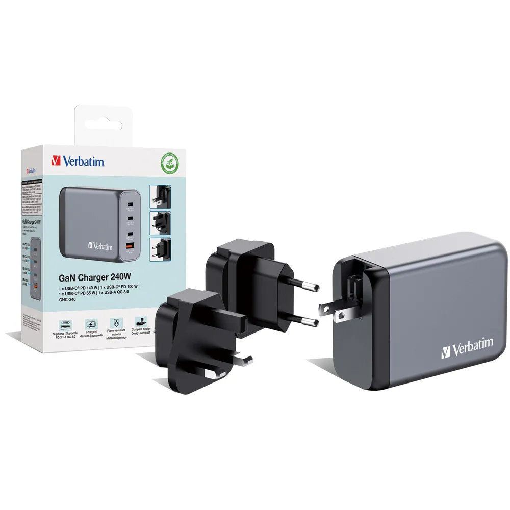 GNC-240 Universal GaN-Ladegerät, 240 W, USB-C, USB-A, Schwarz/Grau
