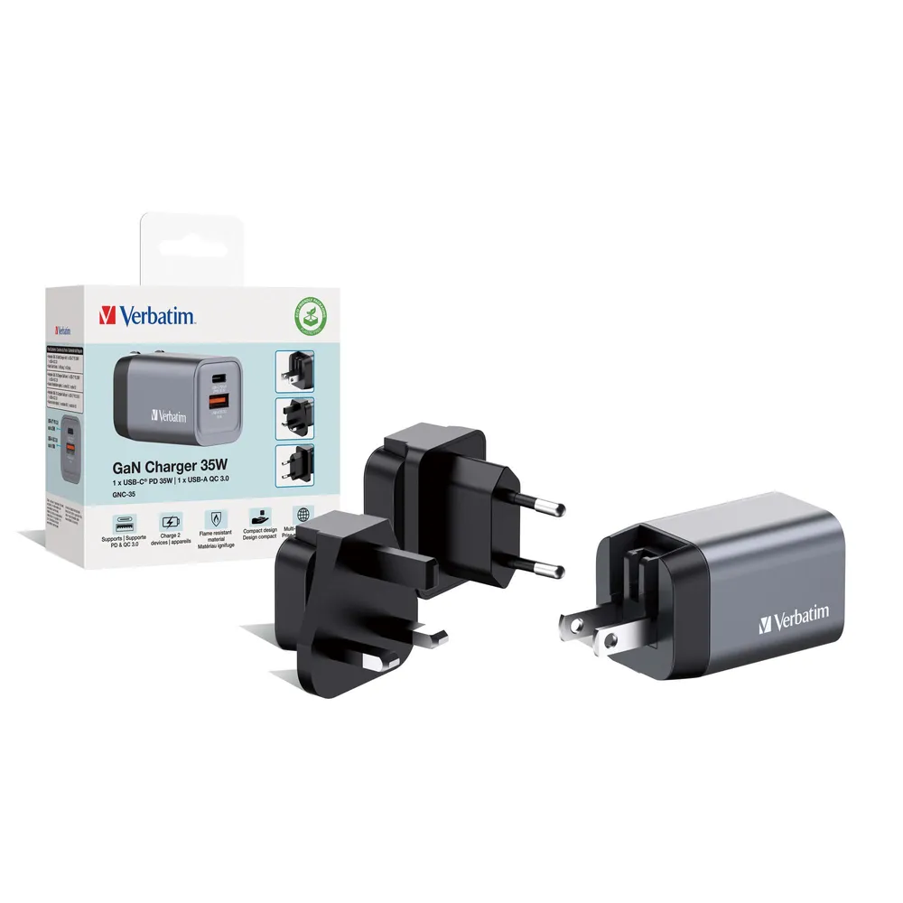 GNC-35 Universal GaN-Ladegerät, 35 W, USB-C, USB-A, Schwarz/Grau