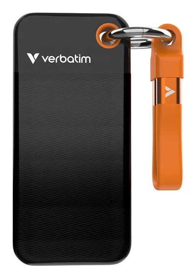 Pocket SSD 1 TB, Schlüsselanhänger mit Kabelbefestigung, Schwarz/Orange