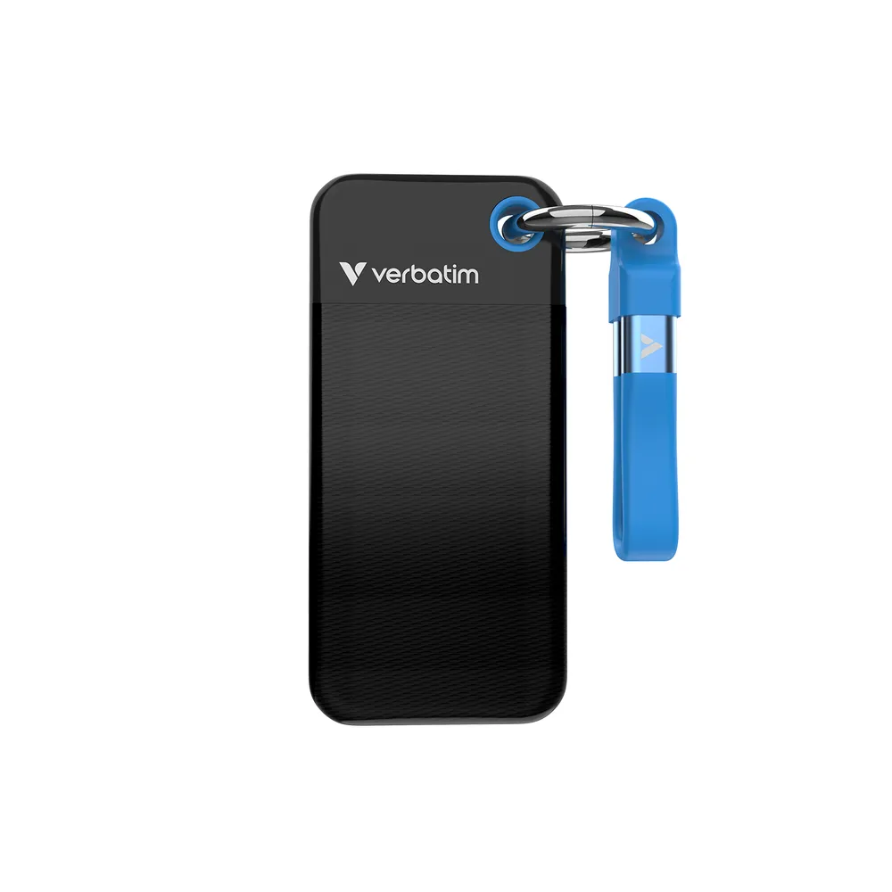 Pocket SSD 1 TB, Schlüsselanhänger mit Kabelbefestigung, Schwarz/Blau