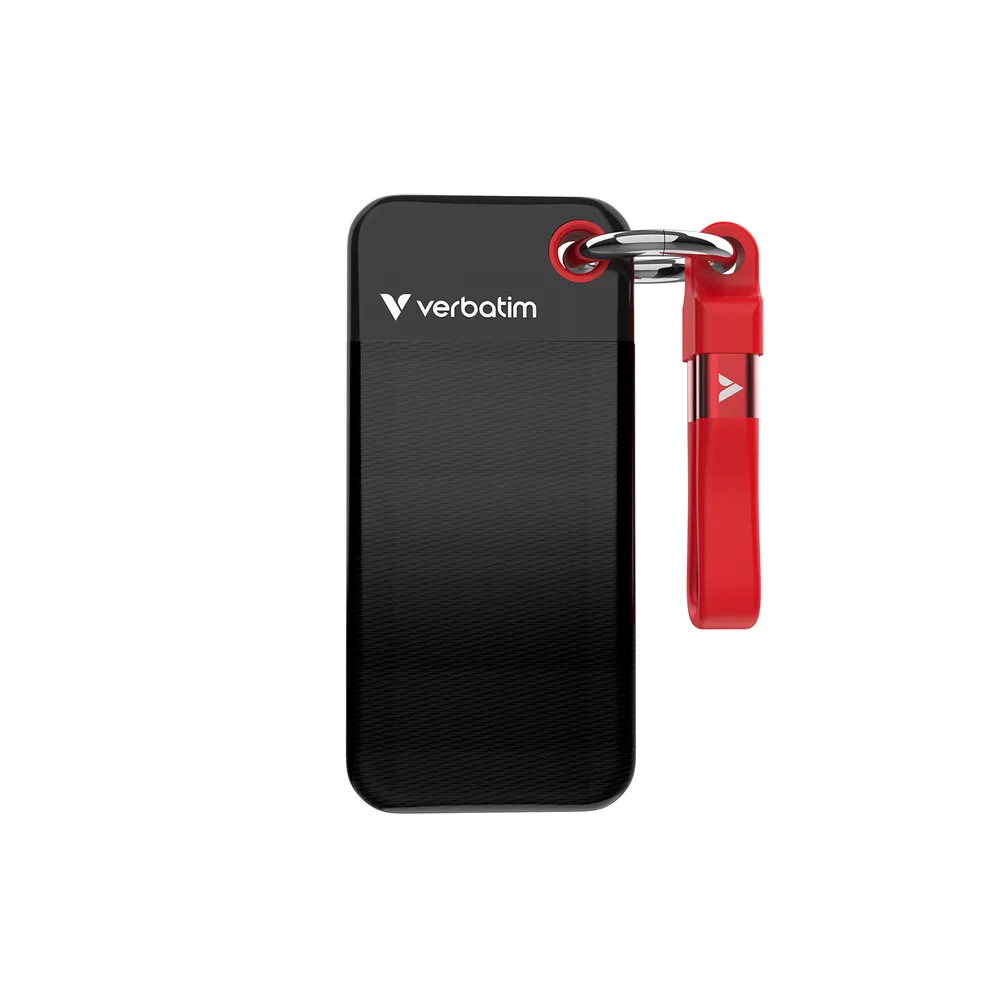 Pocket SSD 1 TB, Schlüsselanhänger mit Kabelbefestigung, Schwarz/Rot