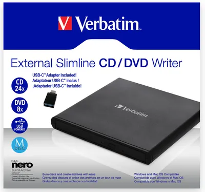 Slimline USB 2.0 inklusive USB-A-zu-USB-C-Adapter Externer DVD-Brenner
