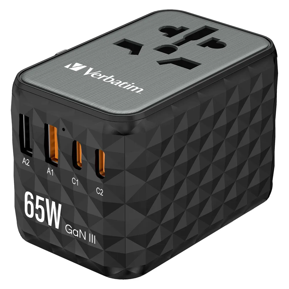 Universal Netzstecker-Adapter 65 W, USB-C, USB-A, Schwarz