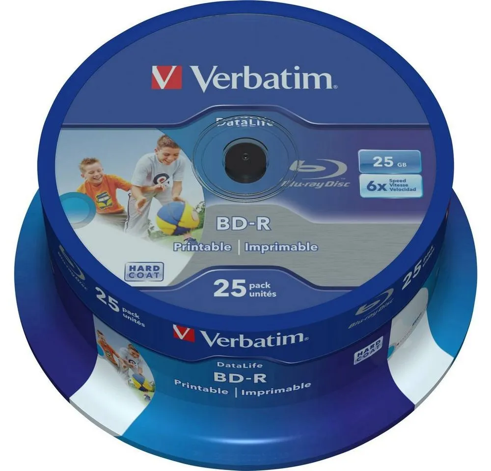 Verbatim Blu-ray-Rohling Blu-ray BD-R SL 25GB 6x 25er bedruckbar 43811, Bedruckbar, Antikratzbeschichtung