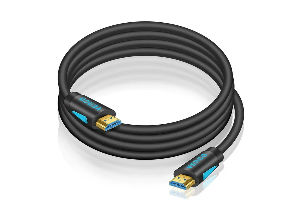 VERCO Full HD 4K 8K UHD rundes 2.1 HDMI-Kabel, HDMI Typ A, (150 cm), HDR eARC 3D Cec High Speed Ethernet Stecker sind vergoldet