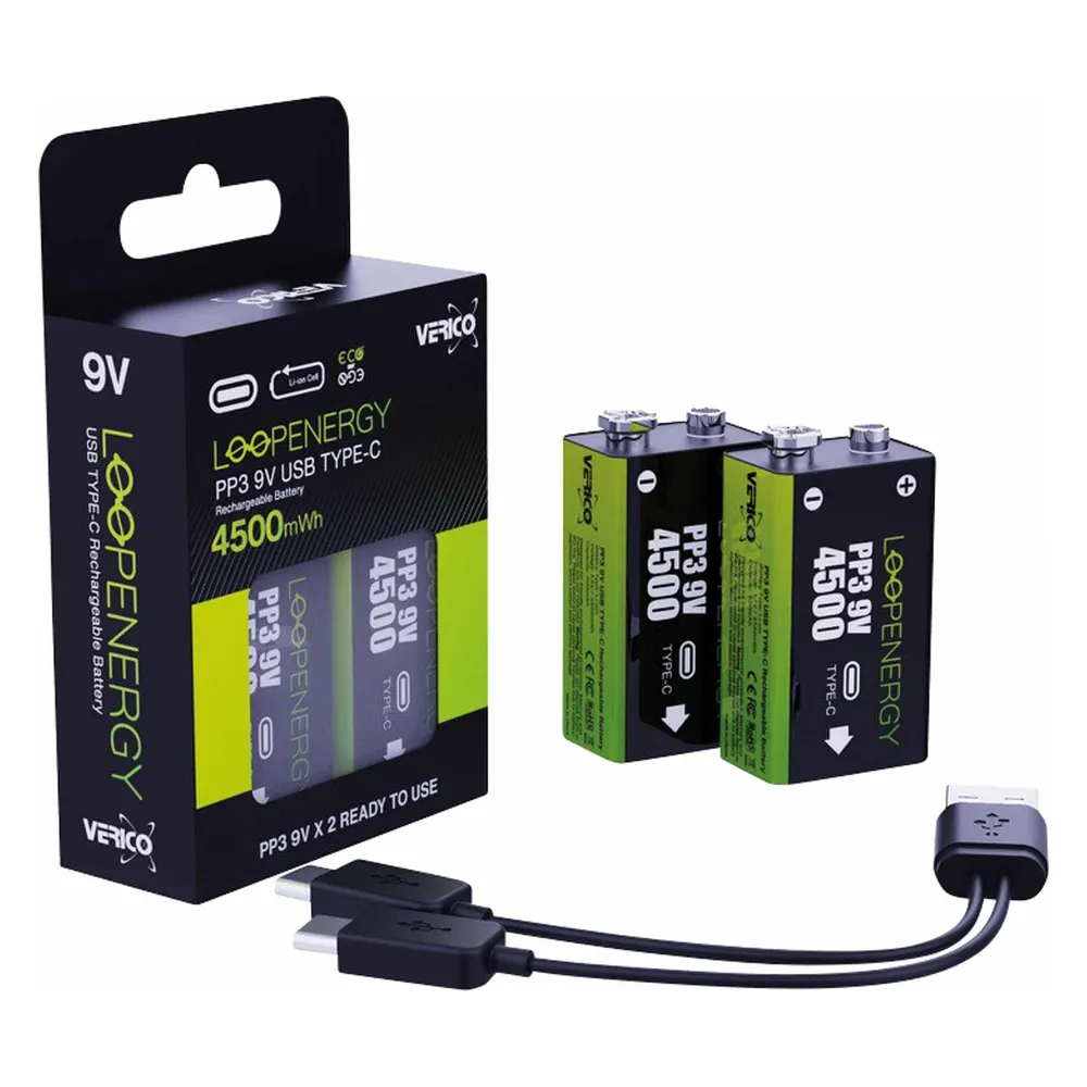 VERICO Li-Ion-Akku LoopEnergy 9 V-Blockakku, 500mAh, 2 Stück
